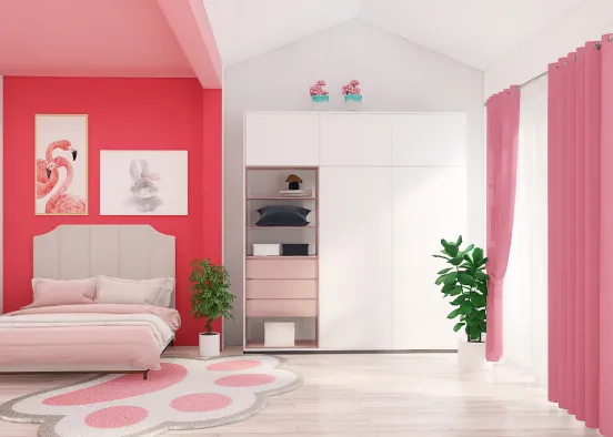 Chambre rose douce Design Rendering