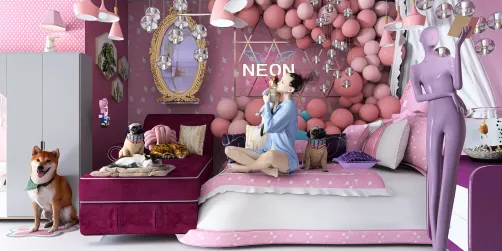 A pet friendly bedroom.