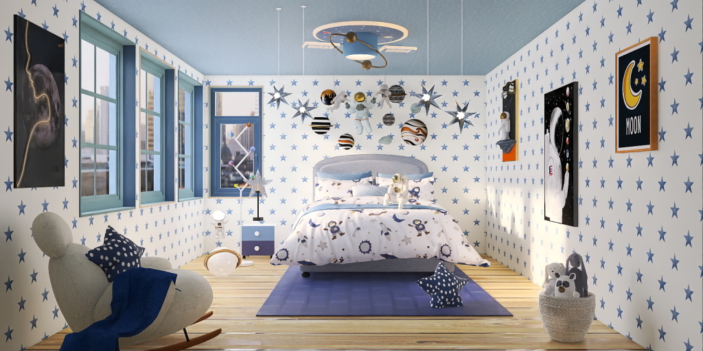 a bedroom with a large bed and a painting on the wall 