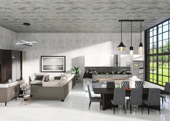 living room/dining room/kitchen Design Rendering