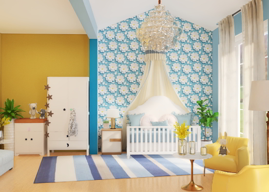Blue and Yellow Flowers Girl room Design Rendering