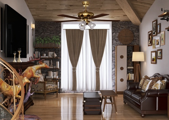 Wooden Den/ Family Room  Design Rendering