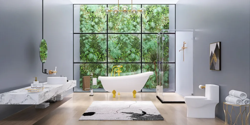 a bathroom with a tub, sink, and mirror 