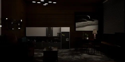 dark living room/kitchen/dining room