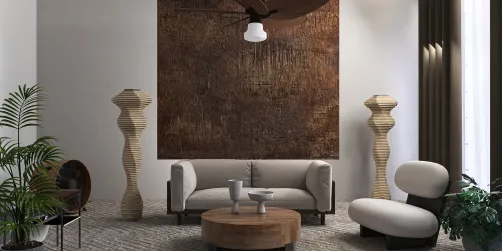 modern living room featuring a cozy sofa and stylish chairs, designed with a minimalist aesthetic to enhance space utilization, showcasing Homestyler's real-time 3D rendering feature.