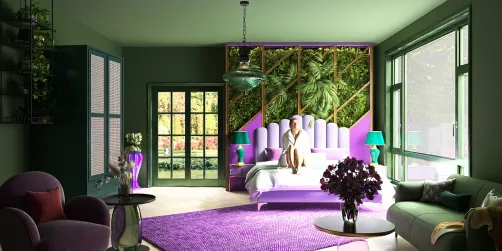 Room hotel purple and green