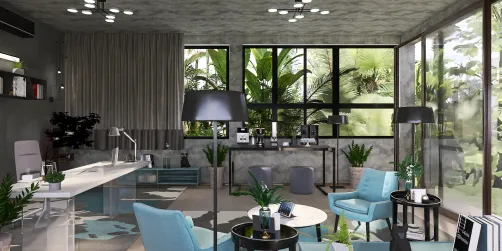 Home office-Gris cemento y azul 