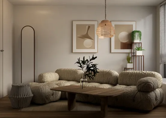 Japandi-styled Living room Design Rendering