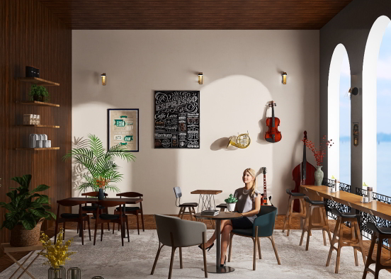 a day in a beautiful Caffe  Design Rendering