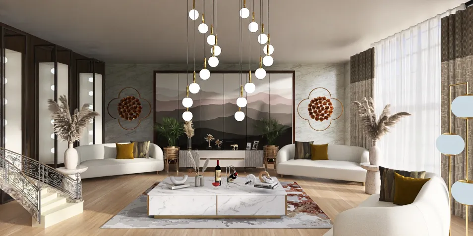 modern living room with elegant sofas designed using Homestyler's real-time 3D rendering feature, featuring a minimalist style to enhance space value