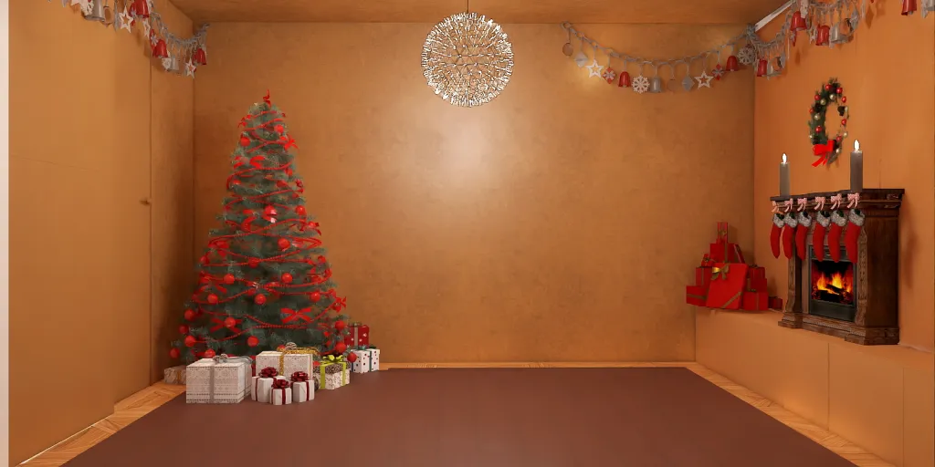 a christmas tree in a room with a christmas tree 