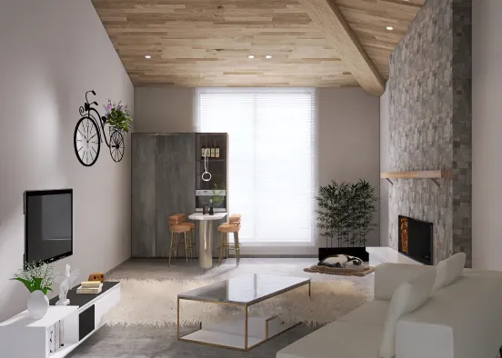 Modern Family Kitchen/Living Room Design Rendering
