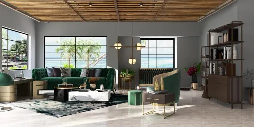 Green and gold living room idea 💡