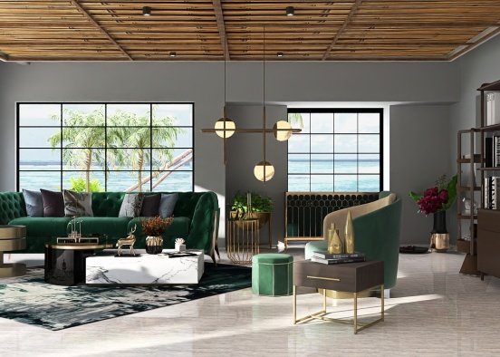 Green and gold living room idea 💡 Design Rendering