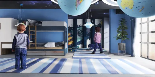 Blue-y and space-ish two boys bedroom