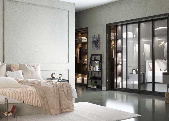 A sophisticated modern bedroom Design Rendering