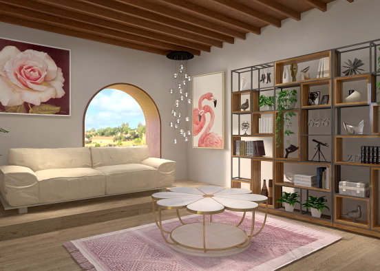 Pink beige chill room Design Rendering