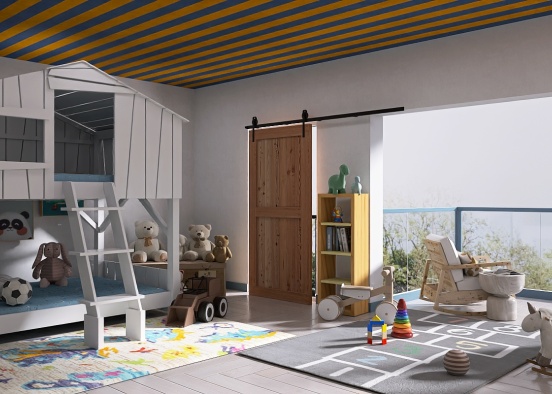 Kids Playroom with Balcony Views Design Rendering