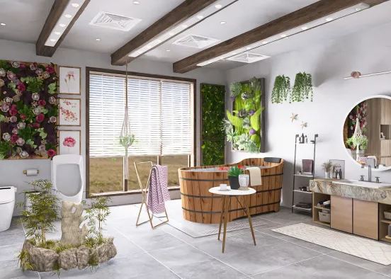 Countryside bathroom with plants Design Rendering