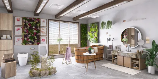 Countryside bathroom with plants