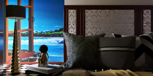 Bed and Open Window by Sea