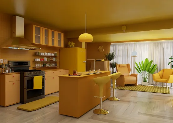 Yellow kitchen Design Rendering