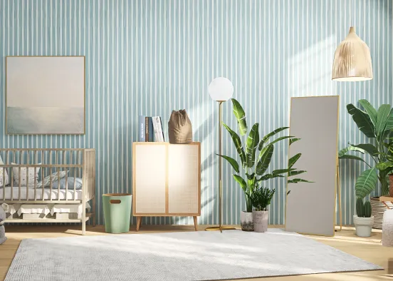 A Azure Boho Baby Room Design Rendering