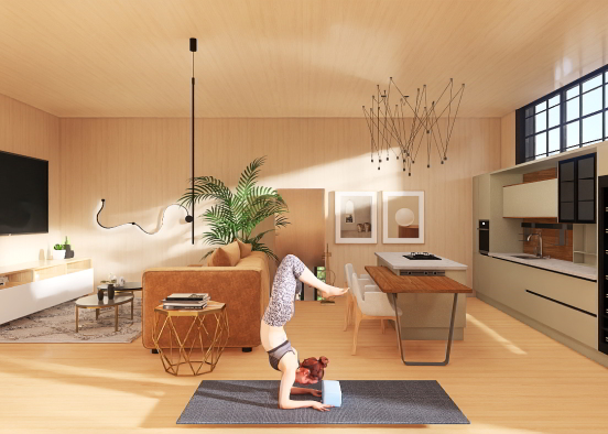 Its a living room + kitchen Design Rendering