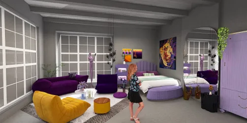 Bedroom in purple and yellow colours🟡🟣 