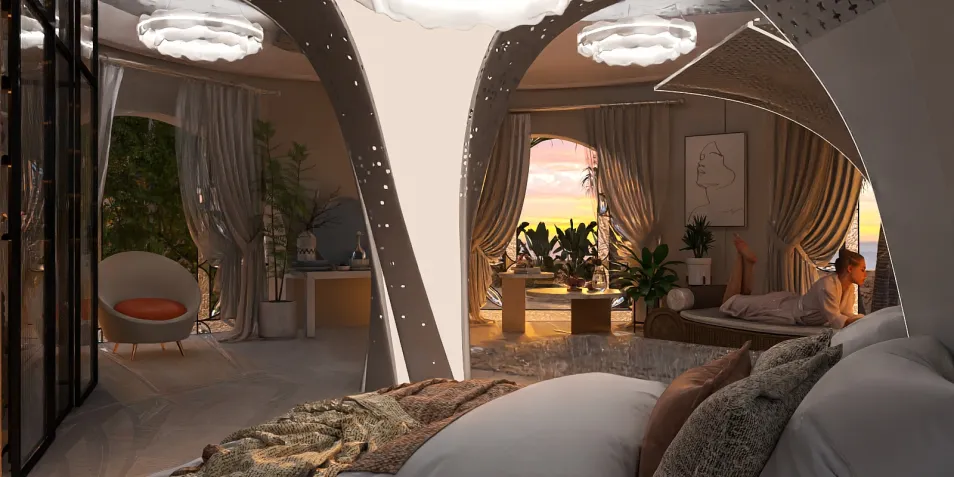 modern bedroom design featuring spacious layout and stylish furniture arrangement with smart furniture placement for optimal space use, showcasing Homestyler's real-time 3D rendering feature.