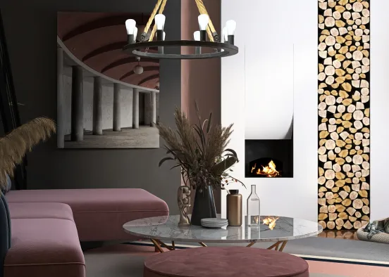 living and fireplace Design Rendering