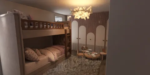bunk bed room design showcasing a cozy children's area with a soft rug and artistic lighting, optimized for interior decor using Homestyler's real-time 3D rendering feature.