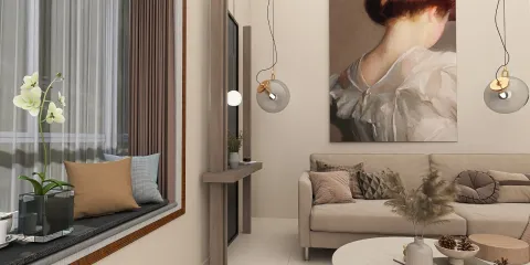 living room with elegant furnishings displaying a modern aesthetic and light-colored palette, showcasing smart furniture arrangement features of Homestyler for optimal small space design.