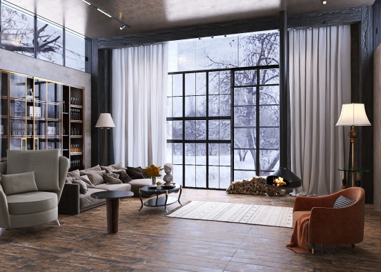 Cozy winter mansion living room Design Rendering