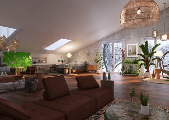 Boho Living Space Design Rendering