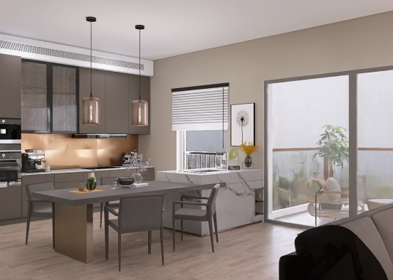 Open Concept Kitchen and Living Room Design Rendering