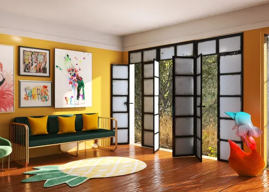Farbenfrohes Wohnzimmer Design Rendering