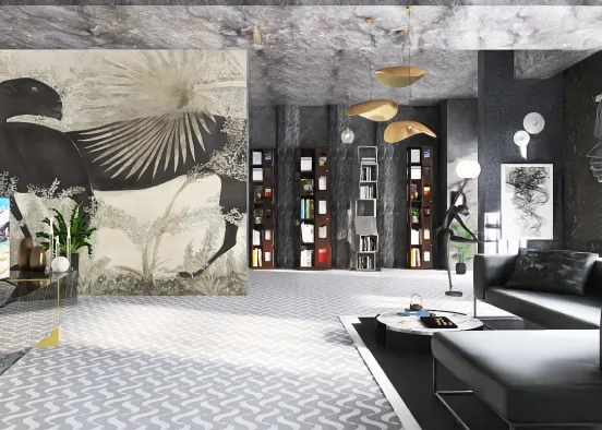 # living room in grey and black 🖤 Renderização de Design