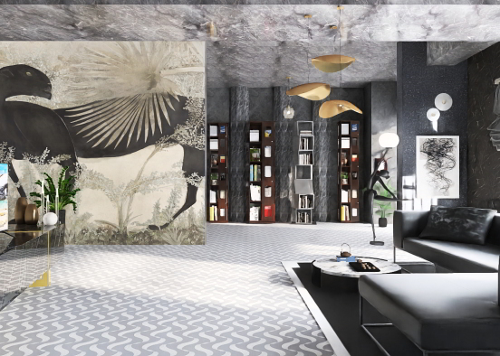 living room in grey and black 🖤 Design Rendering