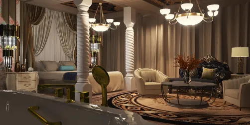 Luxurious Hotel Suite with A Tub with Gold Fixtures 