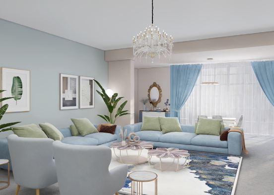 blue living room  Design Rendering