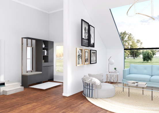a modern living and entry Design Rendering