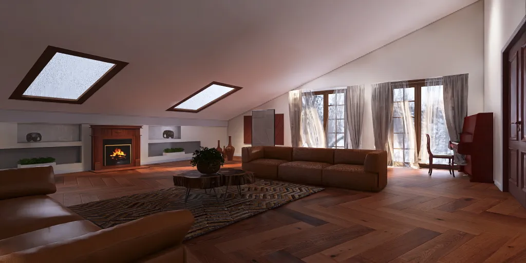 a living room with a couch, coffee table and a tv 