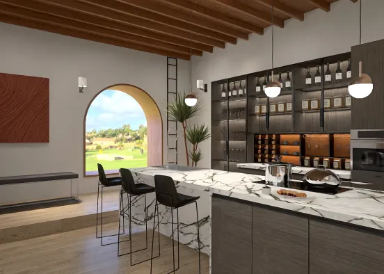 Modern kitchen with window Design Rendering