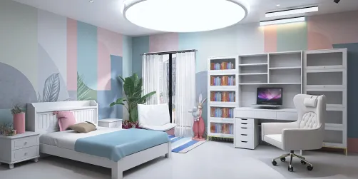 A pastel Bedroom with modern touch 