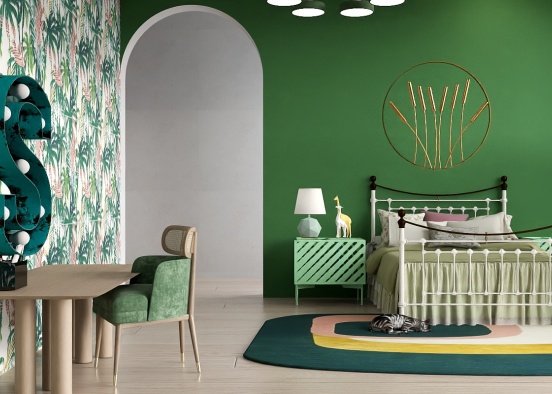 Minimalist Green Jungle Teen Bedroom Design Rendering