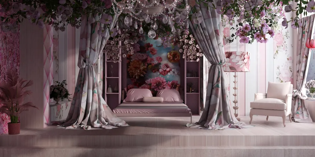 a room with a flower arrangement in the corner 