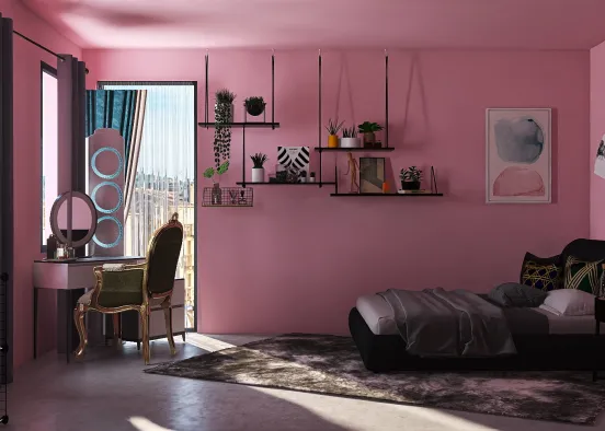 Modern pink bedroom Design Rendering