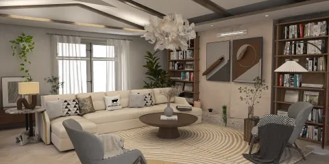 modern living room design featuring a cozy sofa arrangement in a contemporary style, showcasing furniture placement optimization with Homestyler's smart furniture arrangement feature.