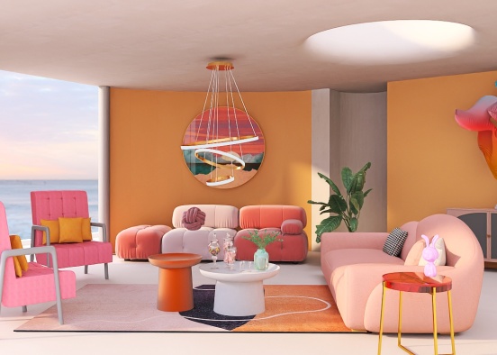 Sala laranja e rosa Design Rendering